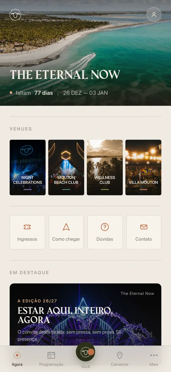 Tela do app do Réveillon Carneiros