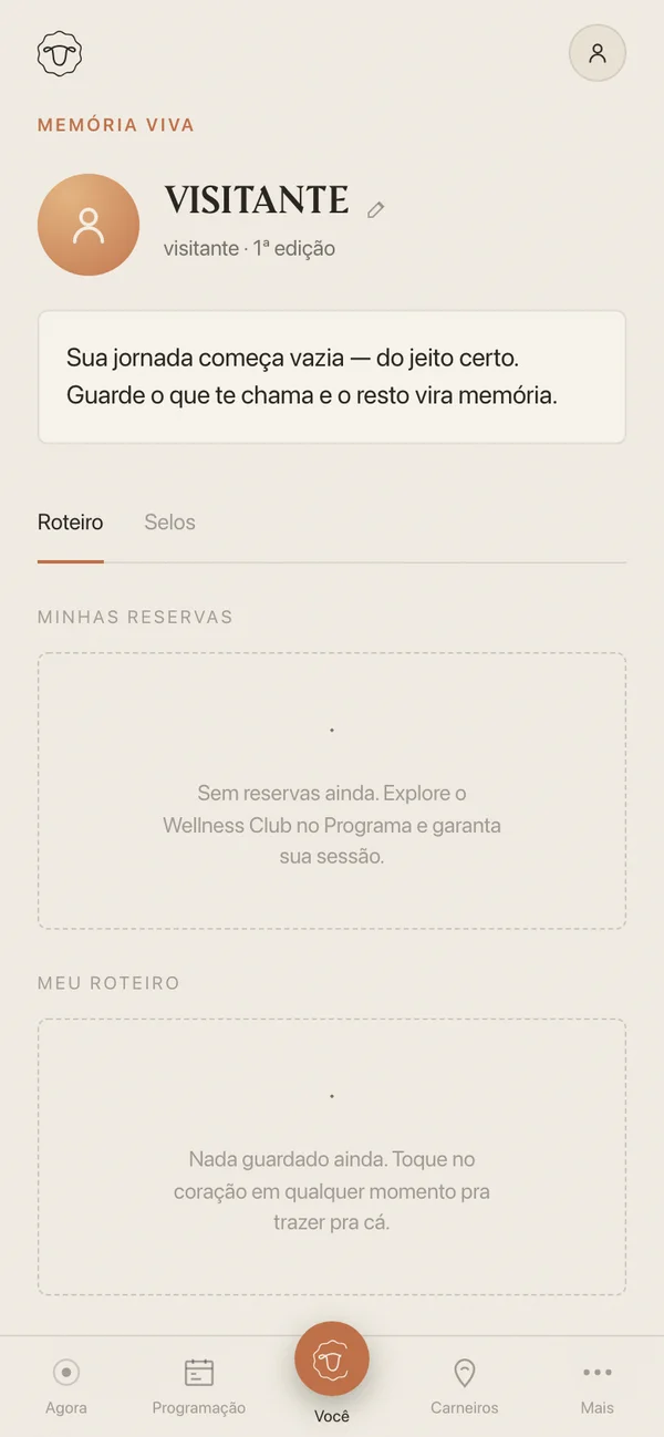 Tela Você do app do Réveillon Carneiros