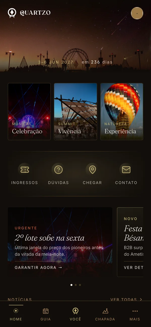Tela do app do Sounds of Quartzo