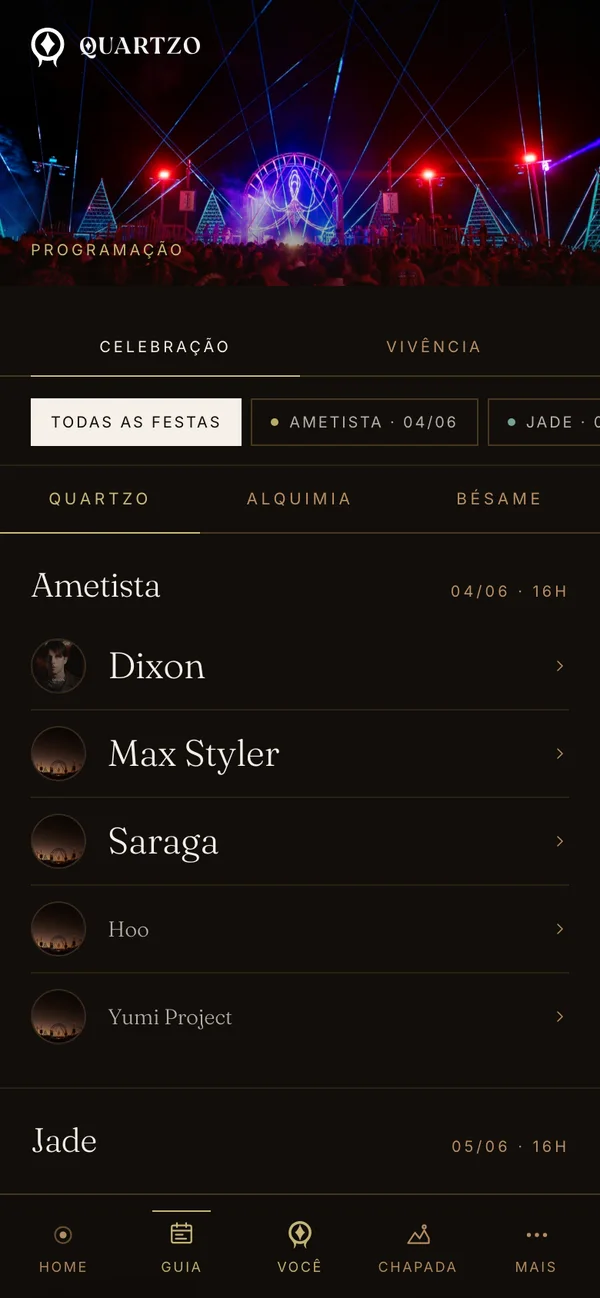 Tela Guia do app do Sounds of Quartzo